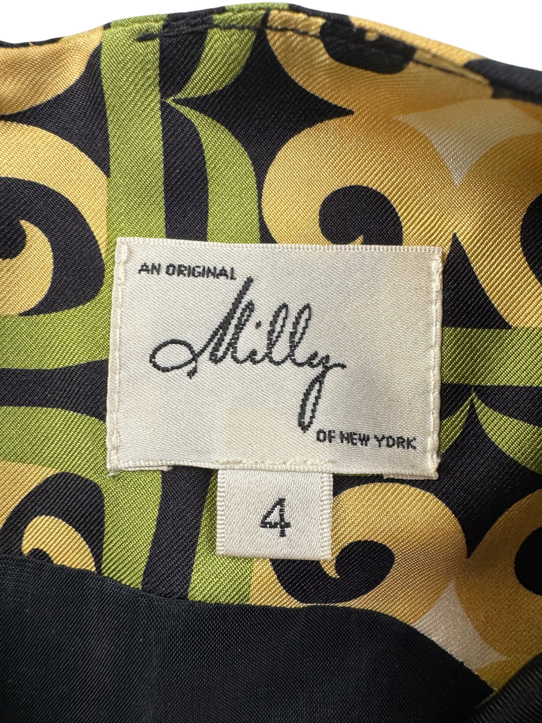 milly of new york silk dress MILLY of New York USA Made Geometric Print Silk Half Sleeve Dress Lined Sz 6 EUC