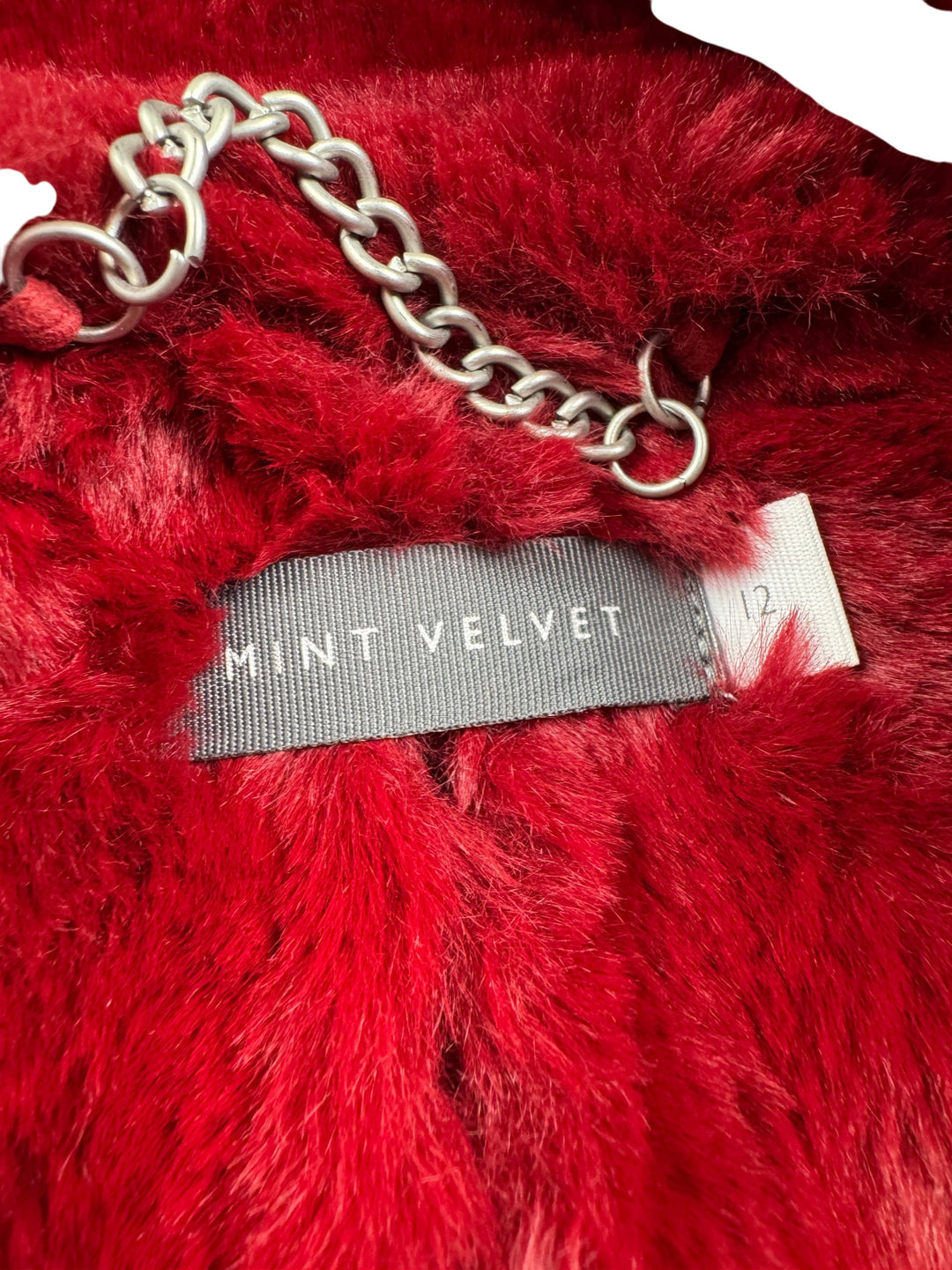 Mint Velvet Red Faux Fur Bomber Jacket  - L - Think Vintage ltd