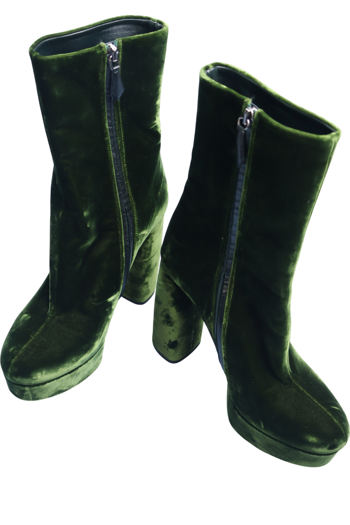 Miu Miu Velvet Ankle Boots with Zipper Brown and Green - 4 - Think Vintage