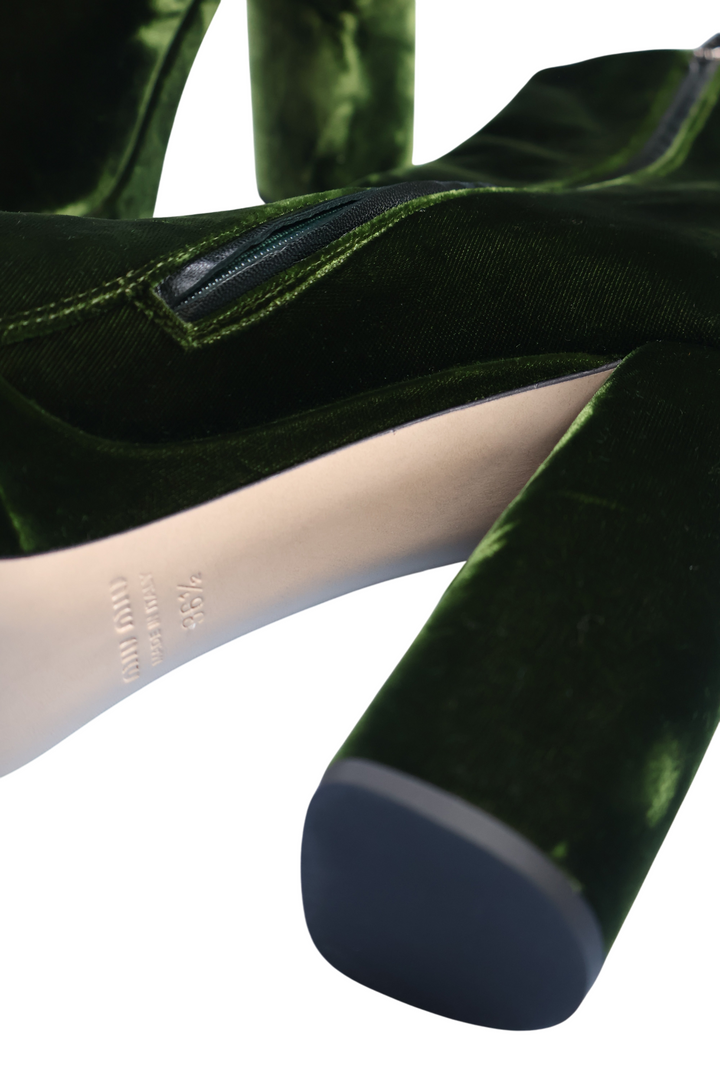 Miu Miu Velvet Ankle Boots with Zipper Brown and Green - 4 - Think Vintage