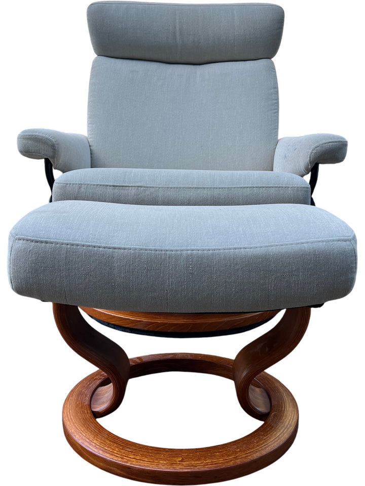 Modern Ekornes Swivel Chair with Foot Stool - Think Vintage