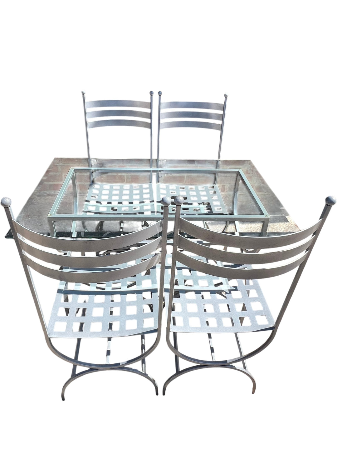 Modern Glass Top Metal Dining Table Set - Think Vintage