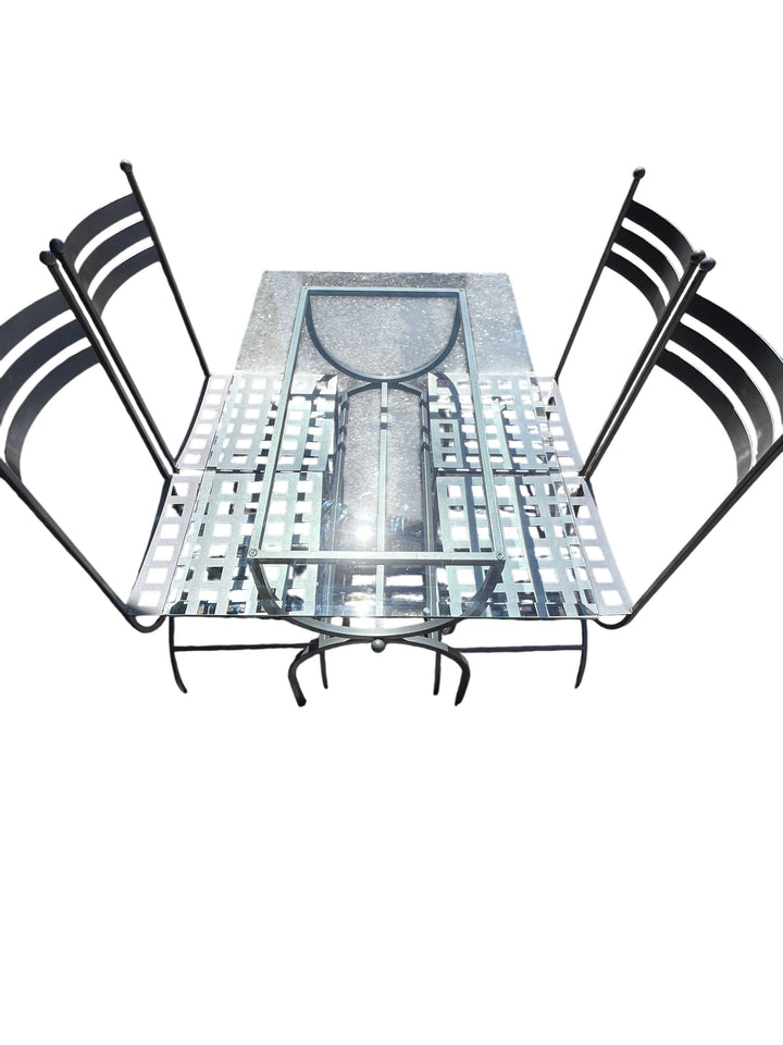 Modern Glass Top Metal Dining Table Set - Think Vintage