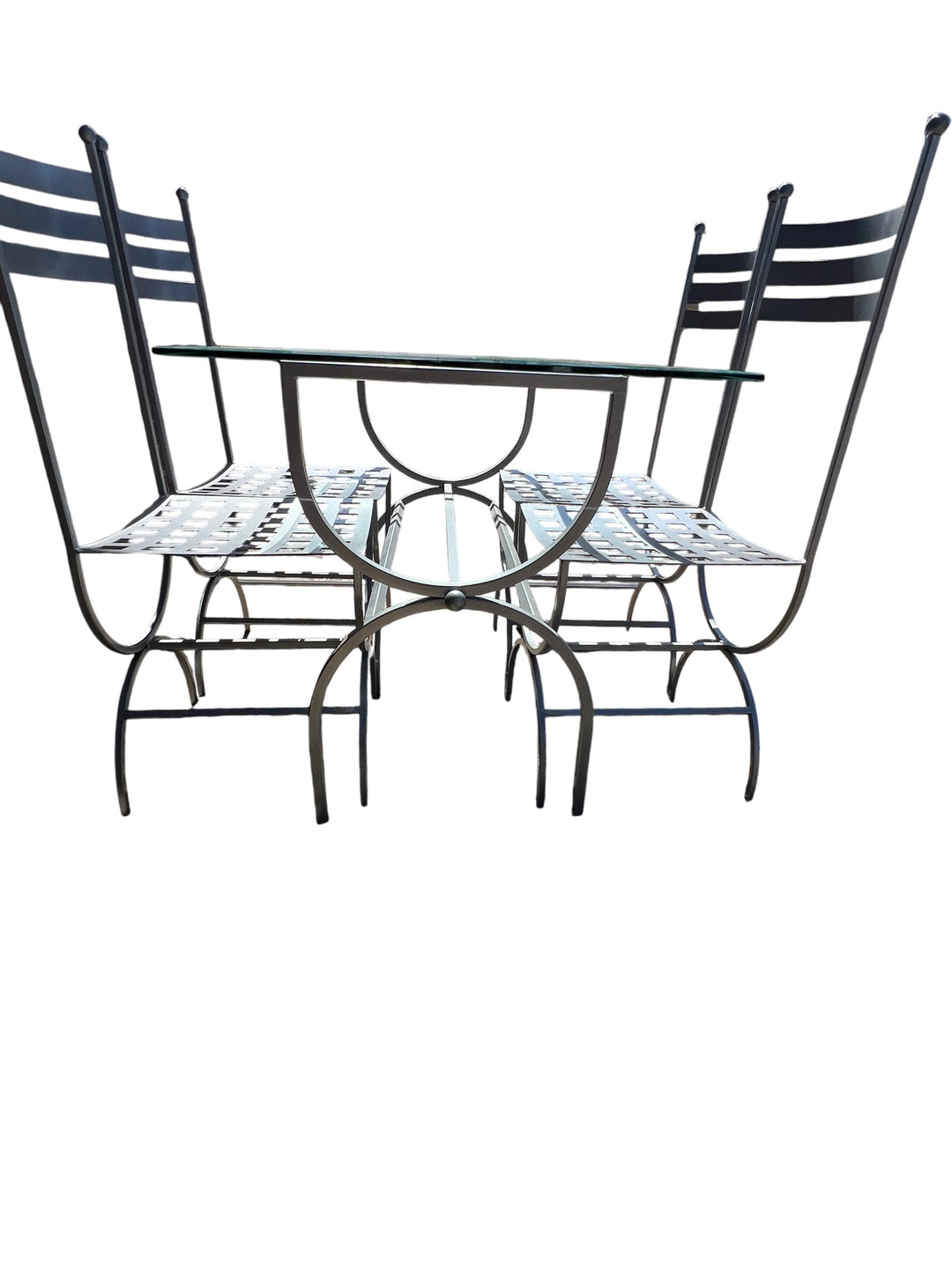 Modern Glass Top Metal Dining Table Set - Think Vintage
