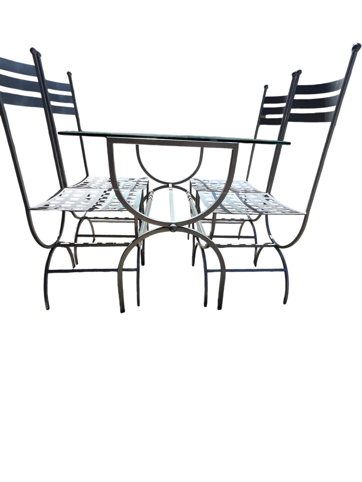 Modern Glass Top Metal Dining Table Set - Think Vintage
