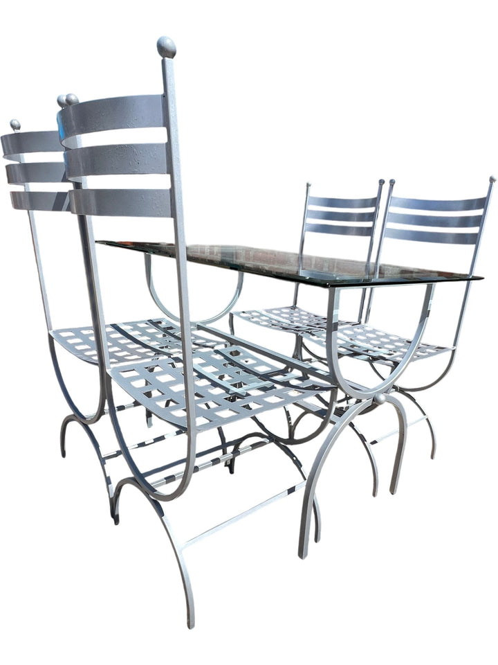 Modern Glass Top Metal Dining Table Set - Think Vintage