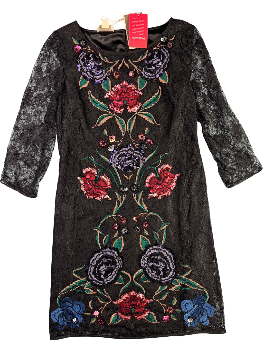 Monsoon Beaded Black Dress - S - Think Vintage ltd