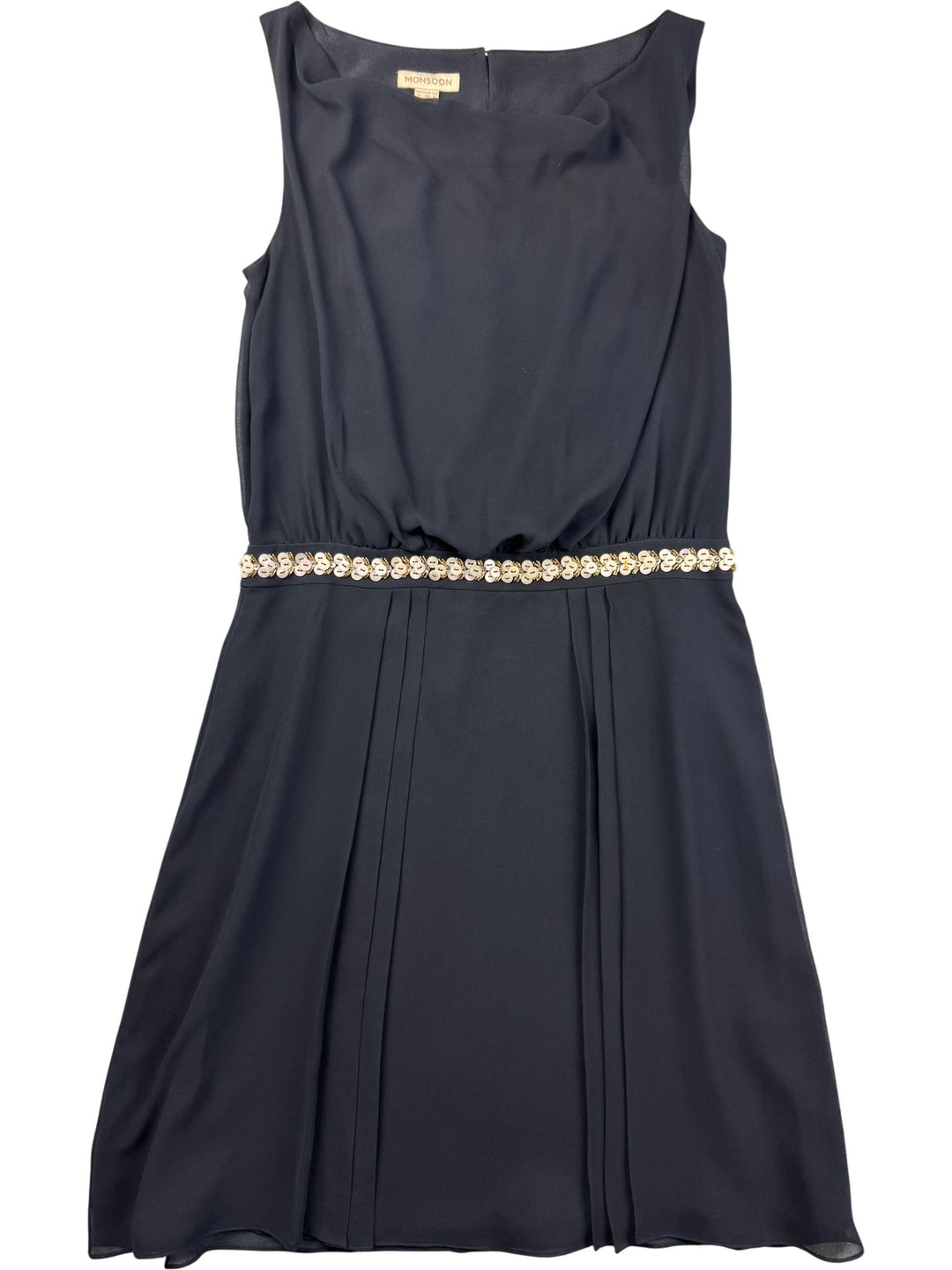 Monsoon Beaded Waist Black Dress - M - Think Vintage ltd