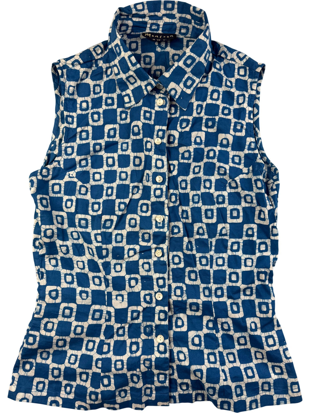 Monsoon Blue Patterned Sleeveless Top and Shorts Set - W26 - Think Vintage ltd