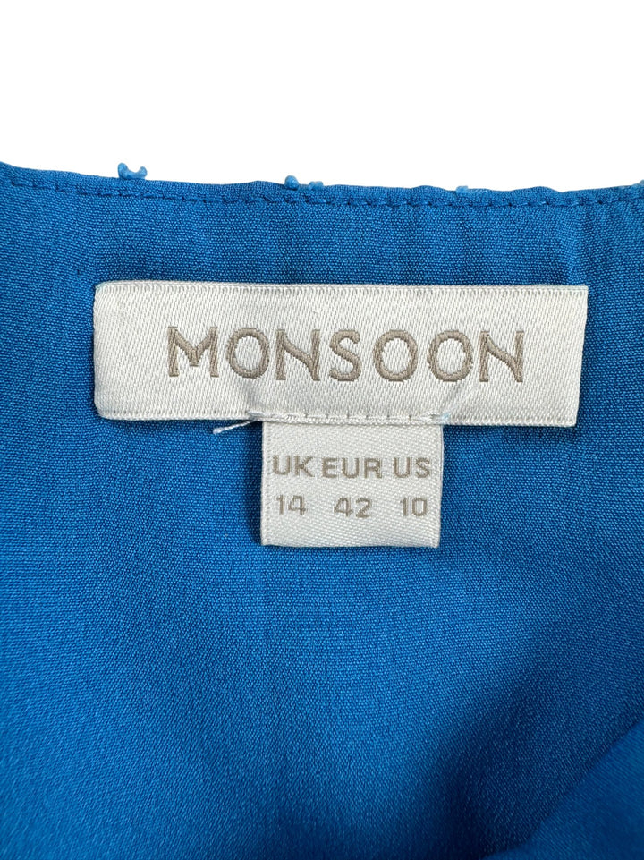 Monsoon Embroidered Blue Floral Dress - M