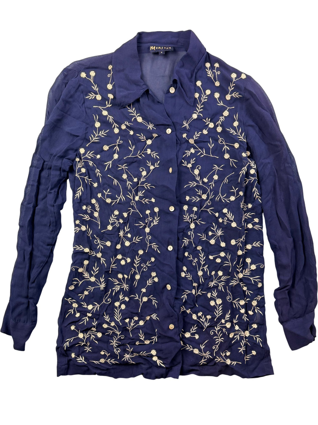 Monsoon Embroidered Long Sleeved Blouse - M - Think Vintage ltd