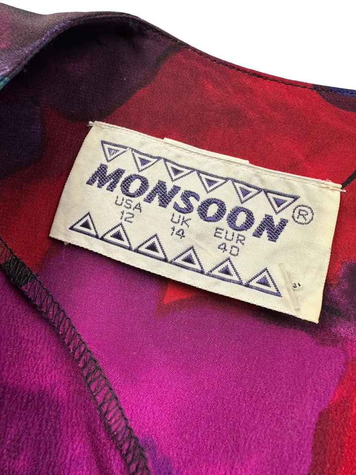 Monsoon Floral Patterned Silk Dress - M - Think Vintage ltd