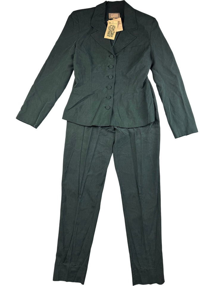 Monsoon Green Silk Suit - W26 - Think Vintage ltd