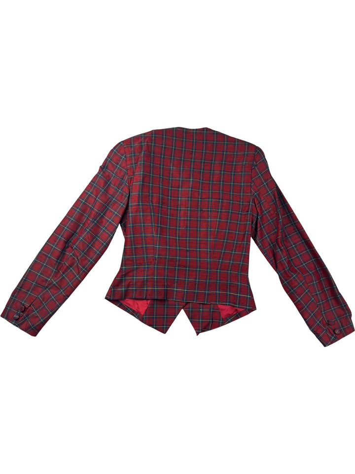 Monsoon Twilight Red Tartan Silk Suit - W27 - Think Vintage ltd
