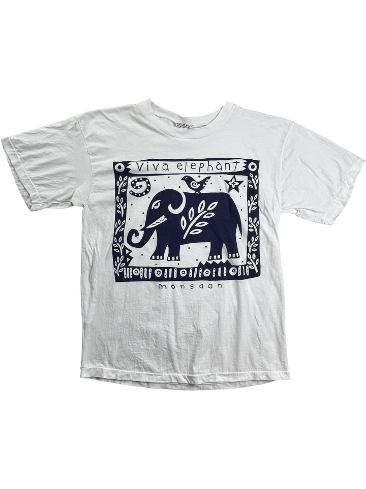 Monsoon White Elephant Graphic T-Shirt - M - Think Vintage ltd