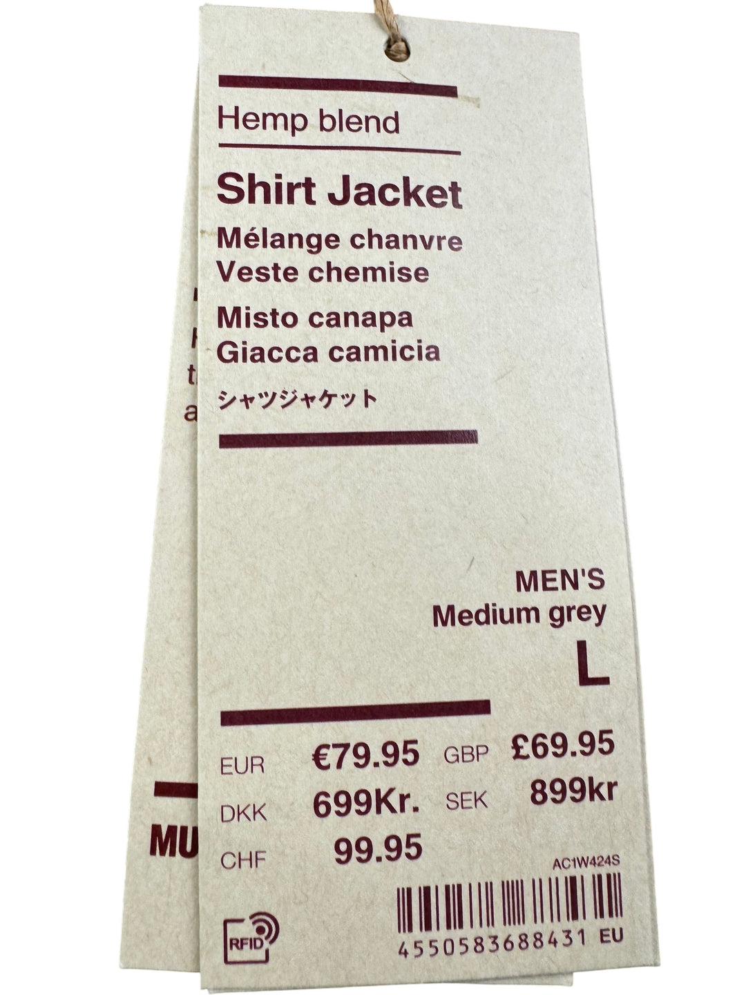 Muji Hemp Blend Shirt Jacket Grey - L - Think Vintage