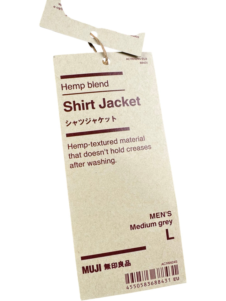 Muji Hemp Blend Shirt Jacket Grey - L - Think Vintage Online Ltd