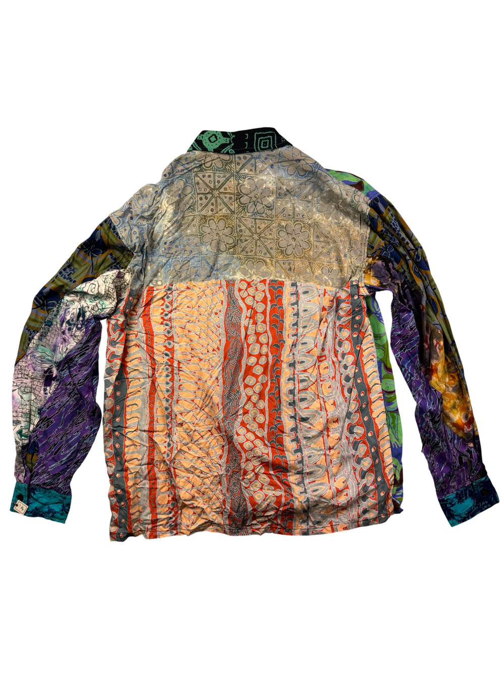 Multicolor Patchwork Long Sleeve Shirt - XL - Think Vintage Online Ltd