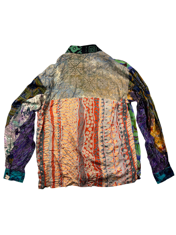 Multicolor Patchwork Long Sleeve Shirt - XL - Think Vintage Online Ltd