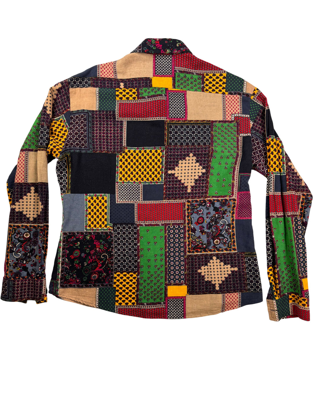 Multicolor Patchwork Long Sleeved Shirt - M - Think Vintage