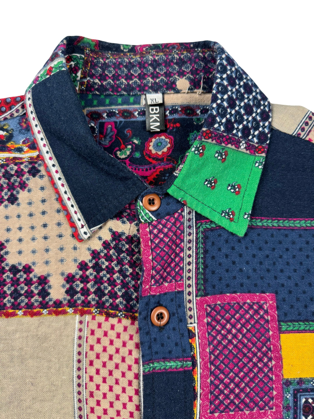 Multicolor Patchwork Long Sleeved Shirt - M - Think Vintage