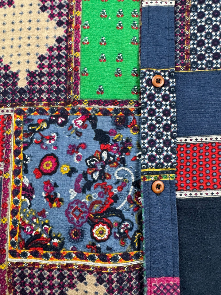 Multicolor Patchwork Long Sleeved Shirt - M - Think Vintage