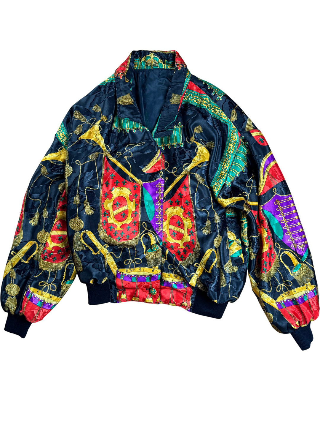 Multicolour Baroque Pattern Bomber Jacket - L - Think Vintage ltd