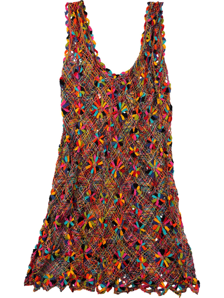 Multicolour Crochet Dress - M - Think Vintage ltd