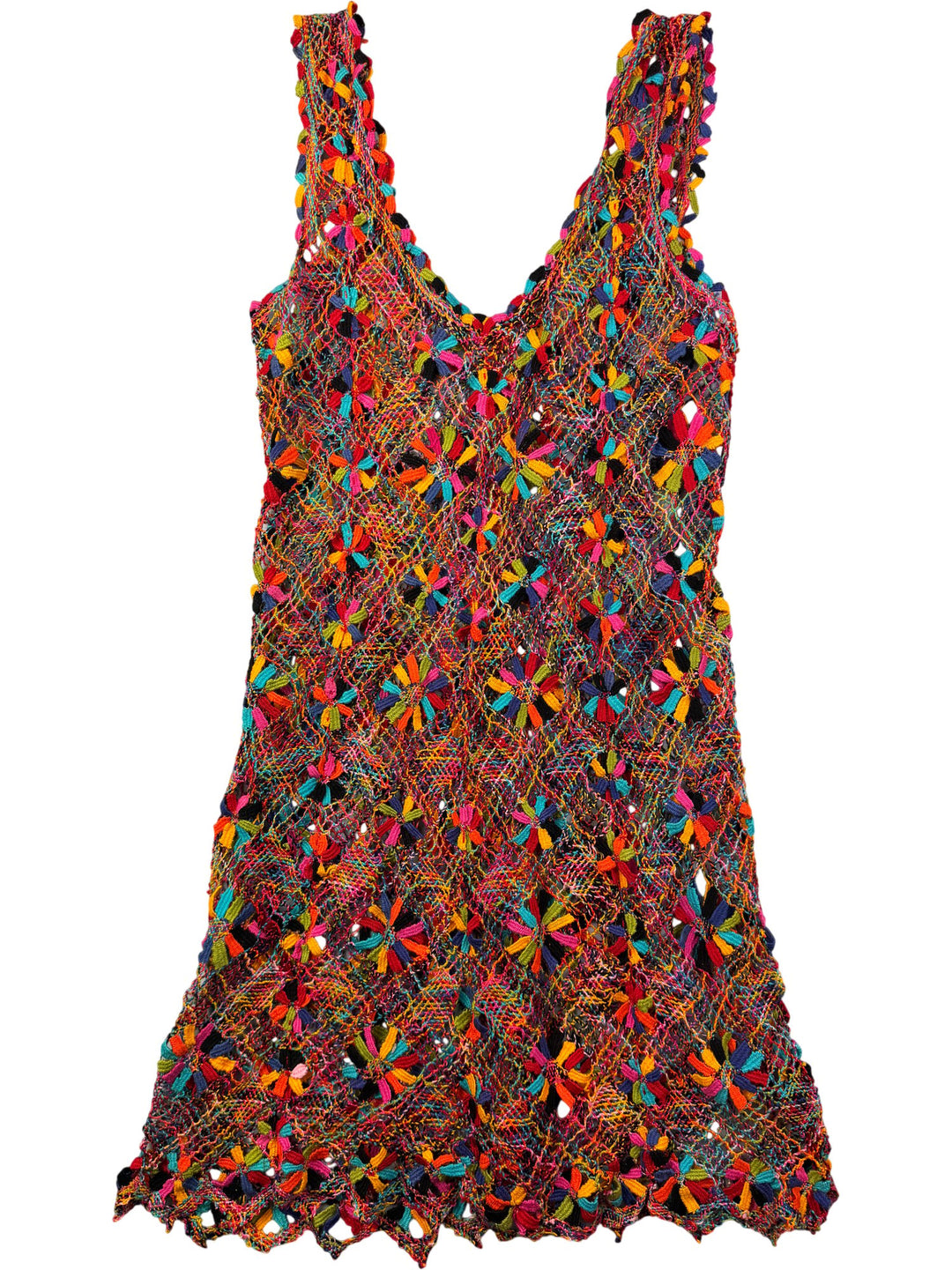 Multicolour Crochet Dress - M - Think Vintage ltd