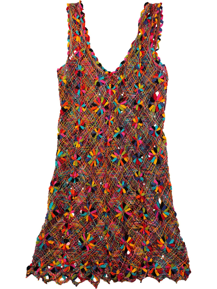 Multicolour Crochet Dress - M - Think Vintage ltd