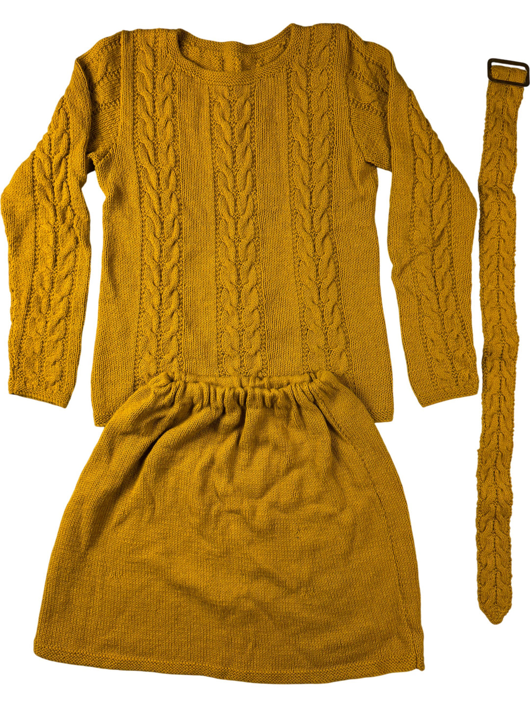 Mustard Cable Knit Dress Set - Think Vintage