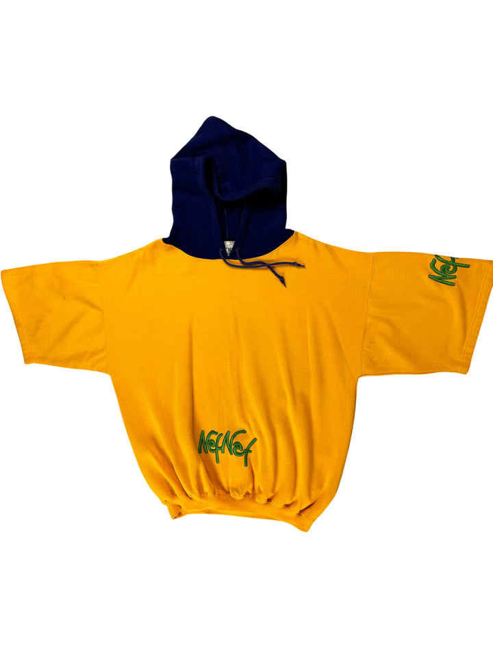 Naf Naf Yellow and Blue Hooded Sweatshirt  XXL - Think Vintage