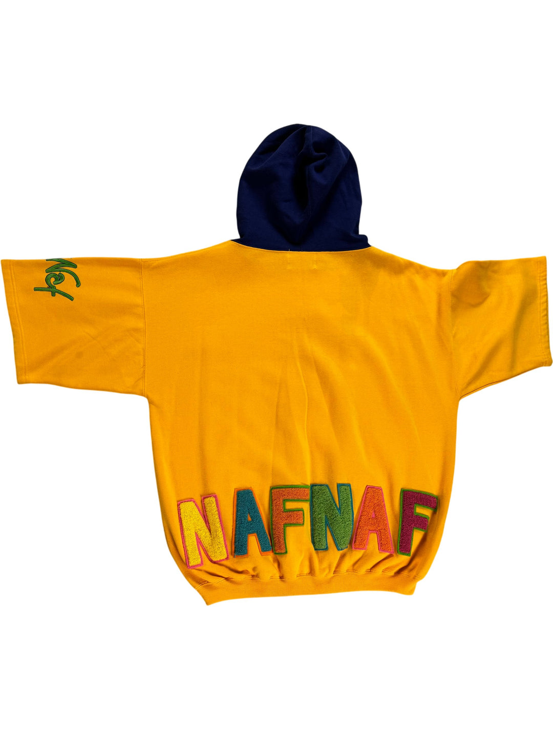 Naf Naf Yellow and Blue Hooded Sweatshirt  XXL - Think Vintage