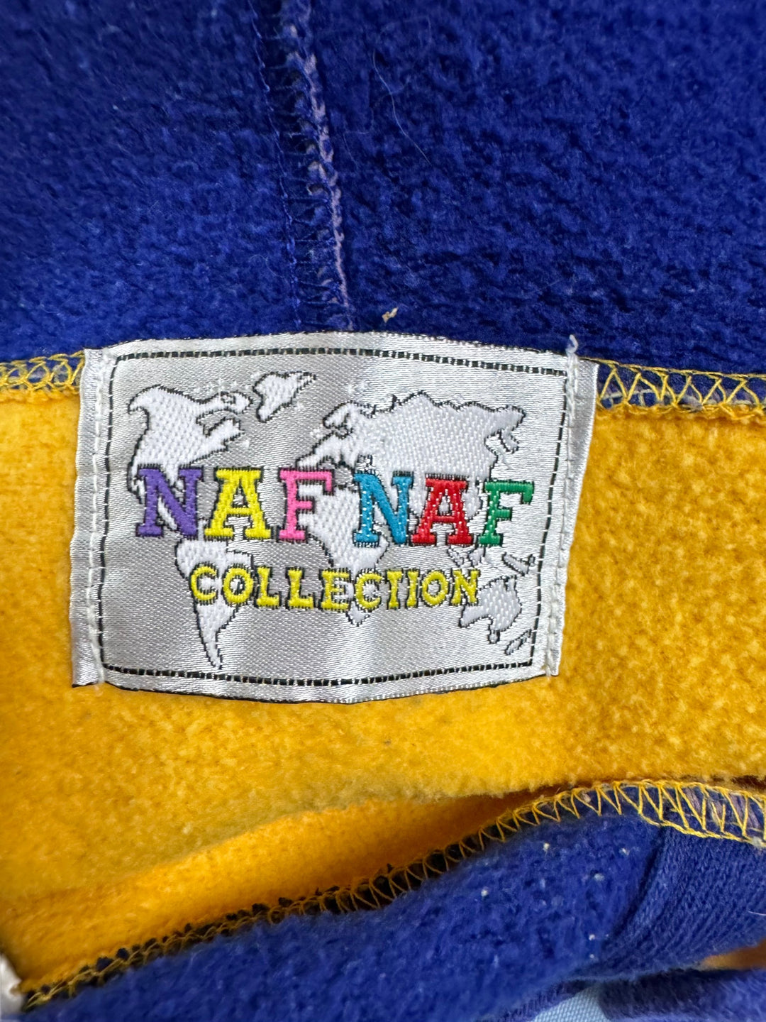 Naf Naf Yellow and Blue Hooded Sweatshirt  XXL - Think Vintage