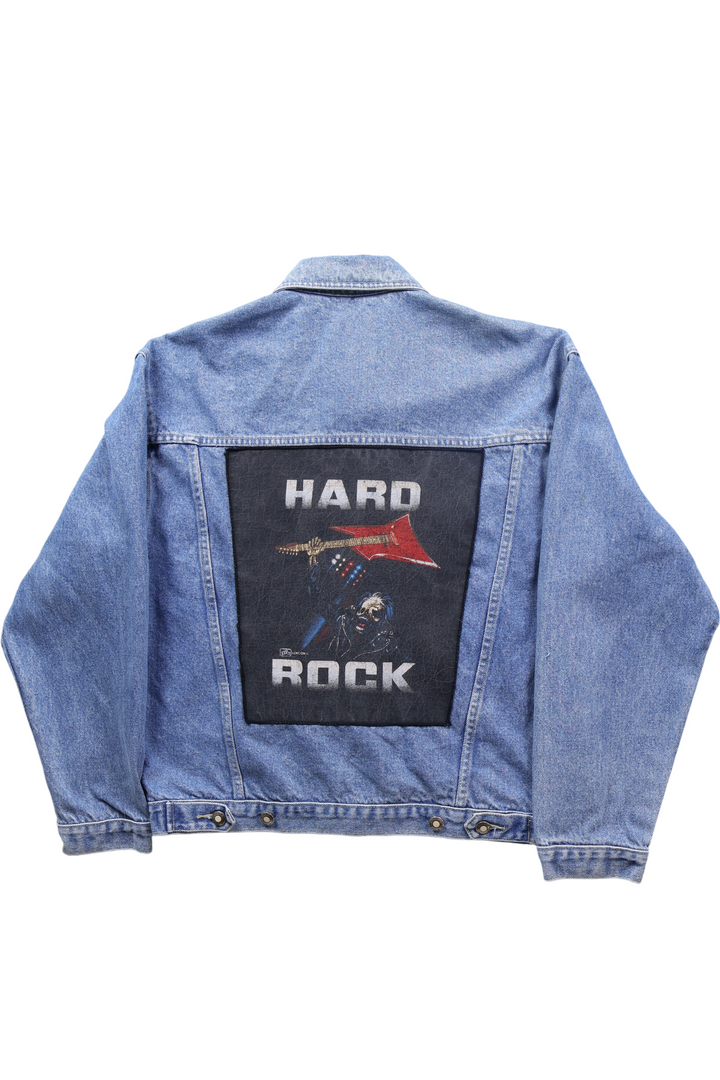 NafNaf Denim Jacket with Graphic Back Patch - XXL - Think Vintage