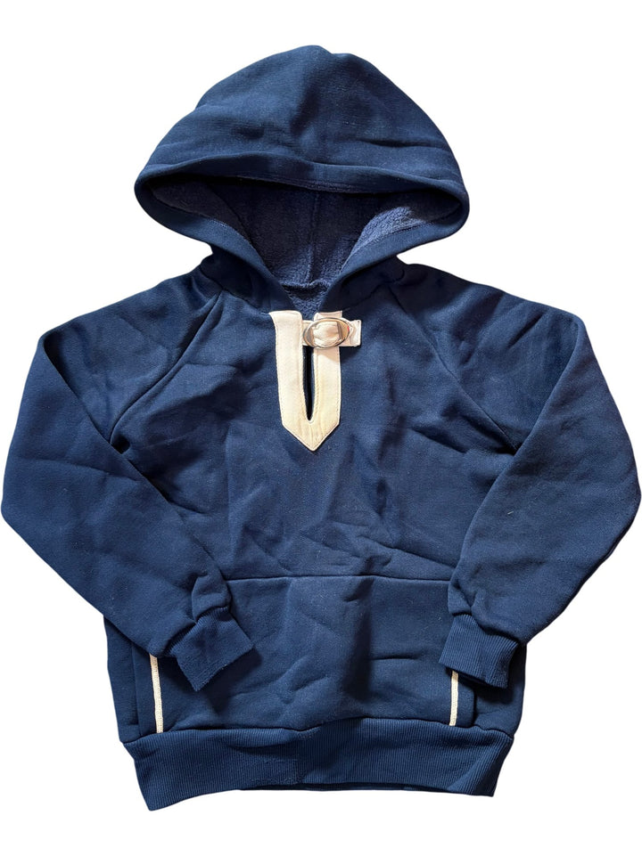 Navy Blue Baby Hoodie with Button Detail - Age 8/9 - Think Vintage ltd