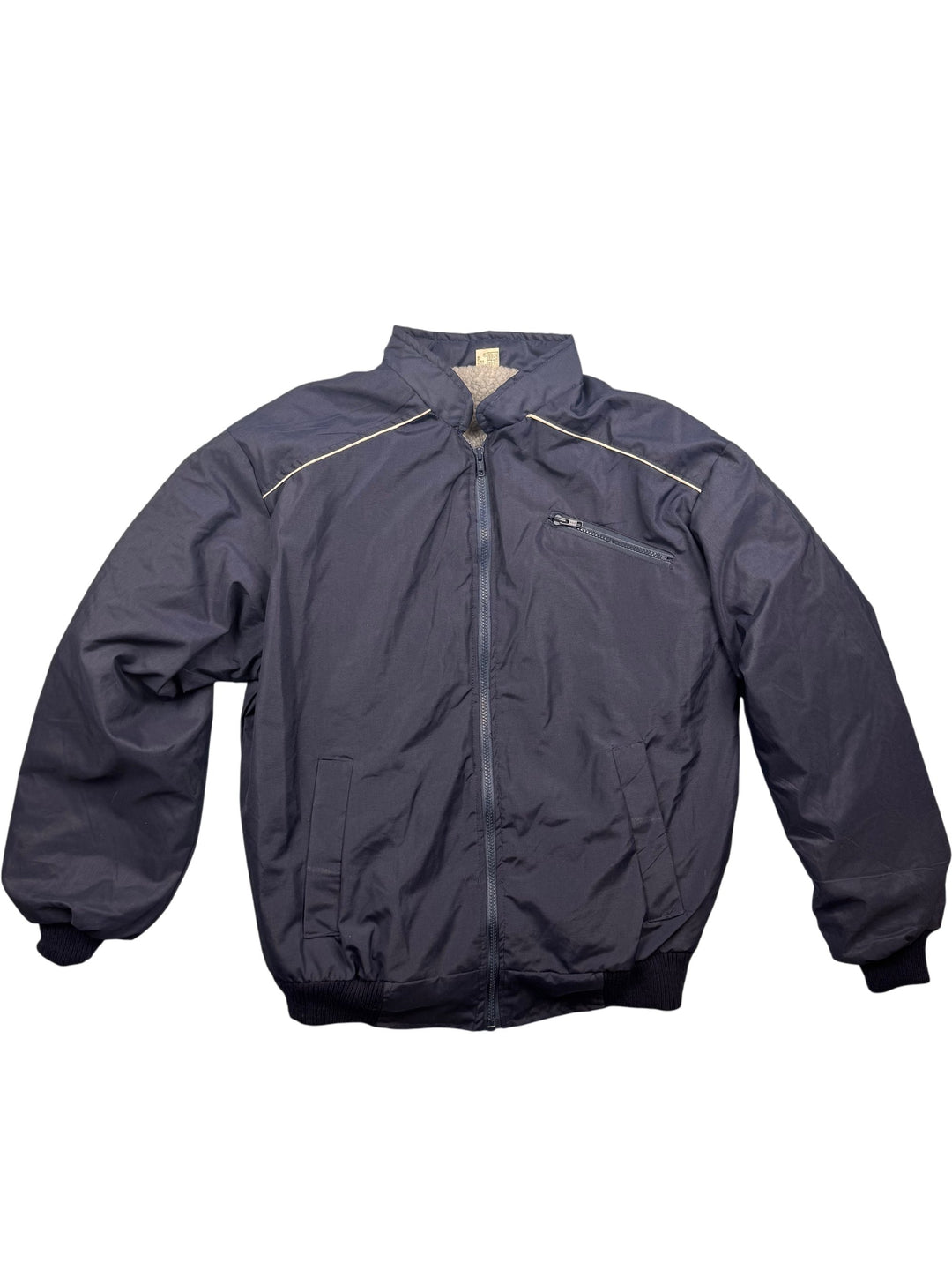 Navy Bomber Jacket with White Piping - XL - Think Vintage