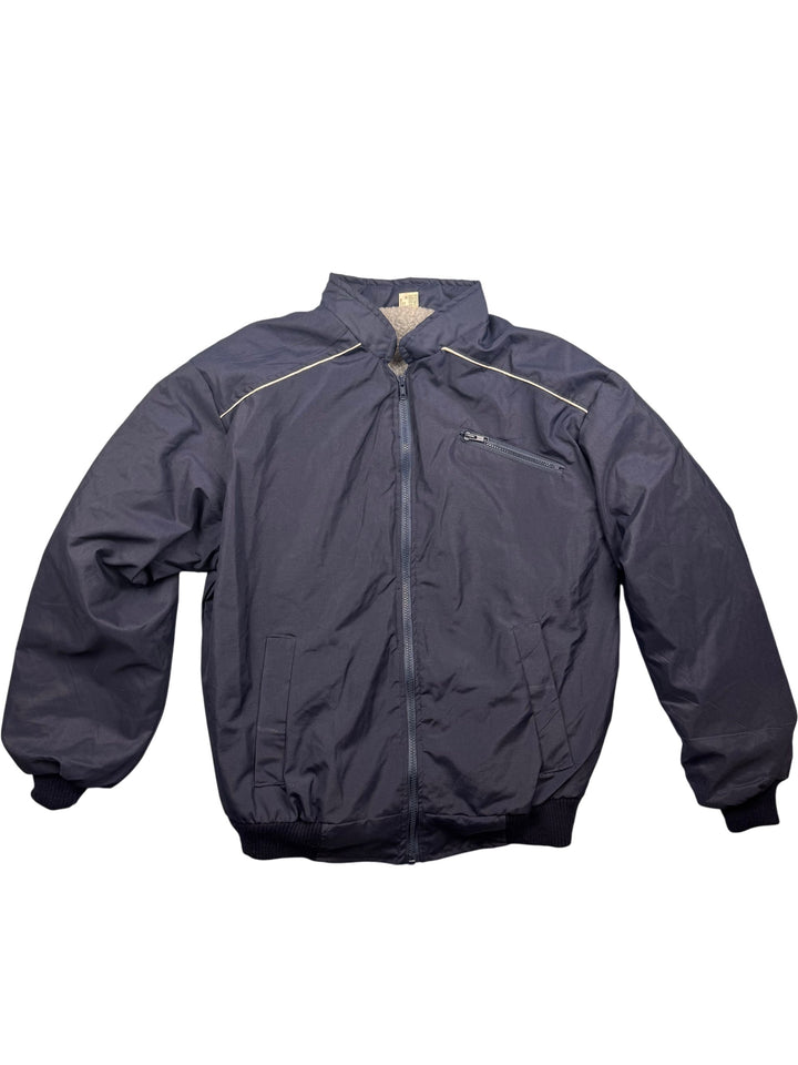 Navy Bomber Jacket with White Piping - XL - Think Vintage