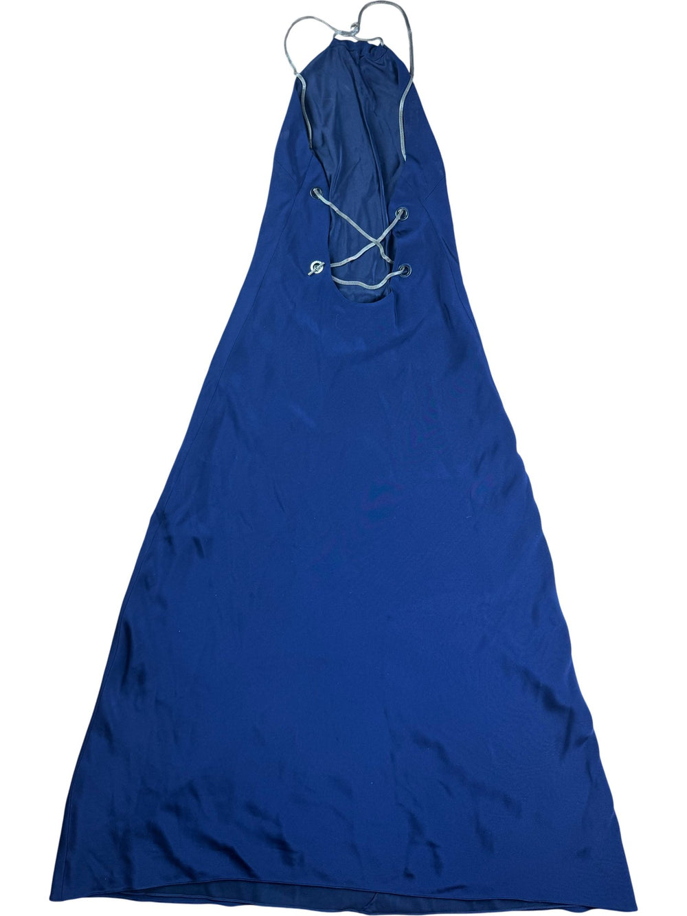 Navy Halterneck Maxi Dress - M - Think Vintage ltd