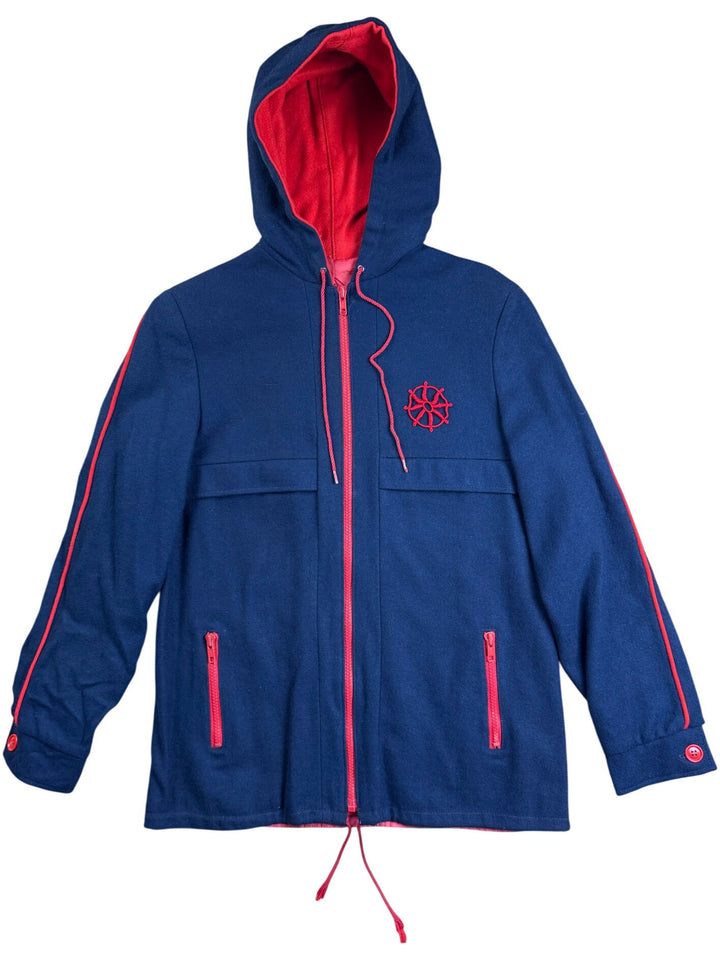 Navy Hooded Jacket with Red Accents - S