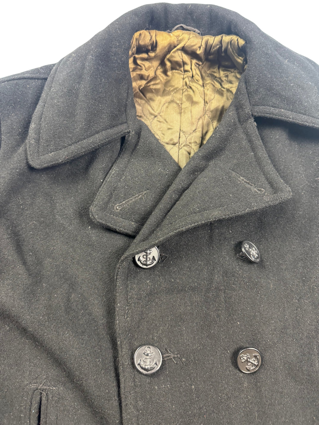 Navy Pea Coat with Anchor Buttons - L - Think Vintage