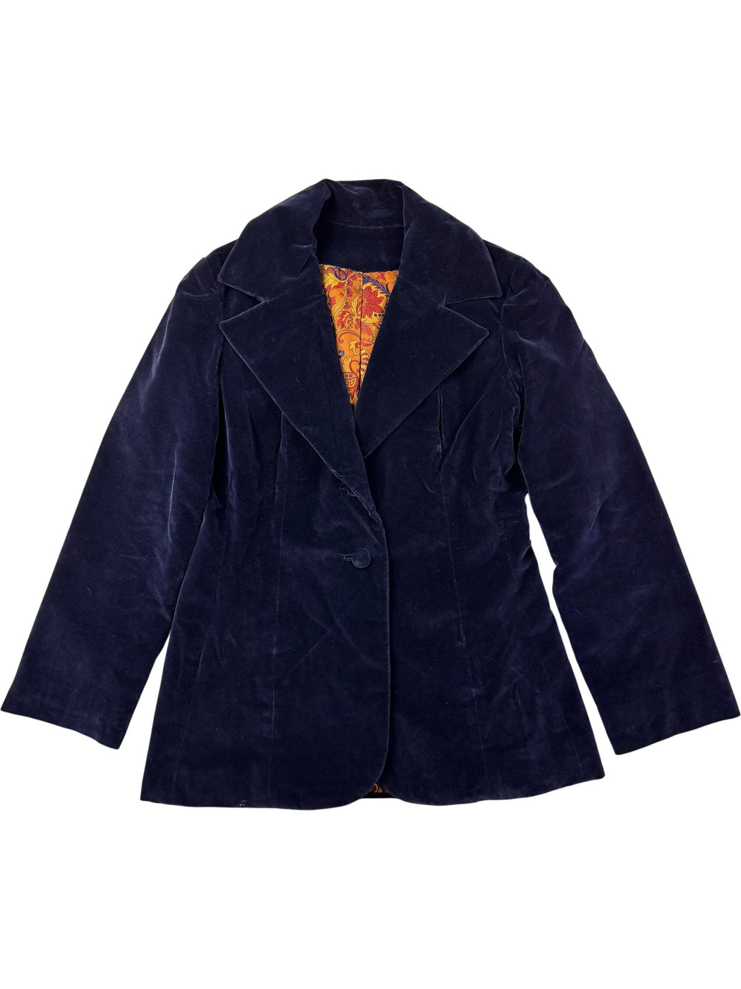 Navy Velvet Jacket with Paisley Lining - M - Think Vintage ltd