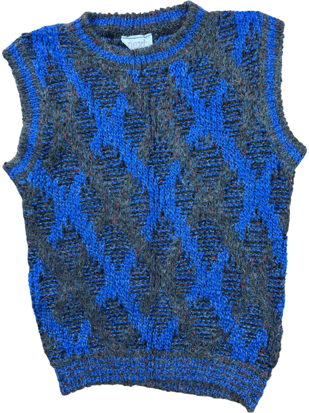 Next Blue Patterned Wool Blend Vest - M - Think Vintage ltd