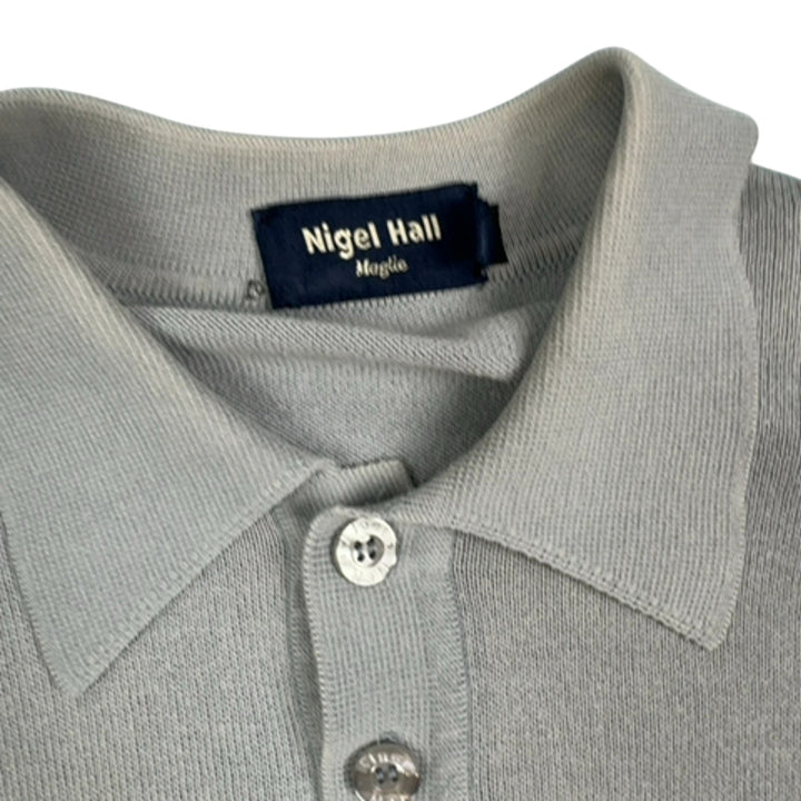 Nigel Hall Beige Knitted Polo Shirt - L - Think Vintage