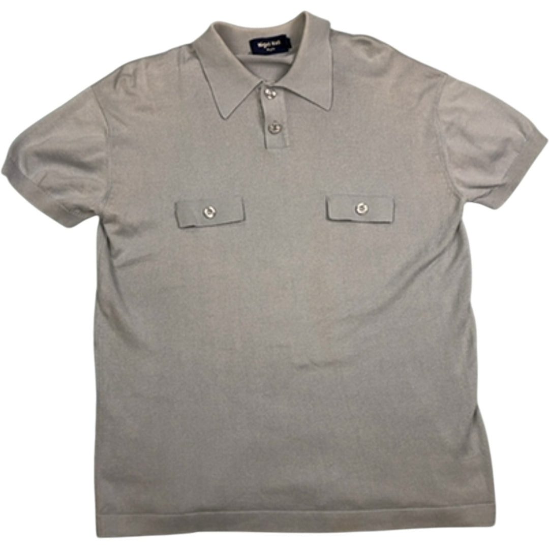 Nigel Hall Beige Knitted Polo Shirt - L - Think Vintage Online Ltd