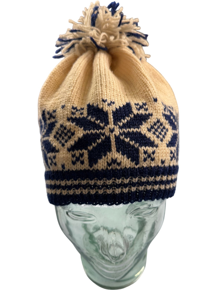Nordic Style Beige and Navy Knit Beanie - Think Vintage