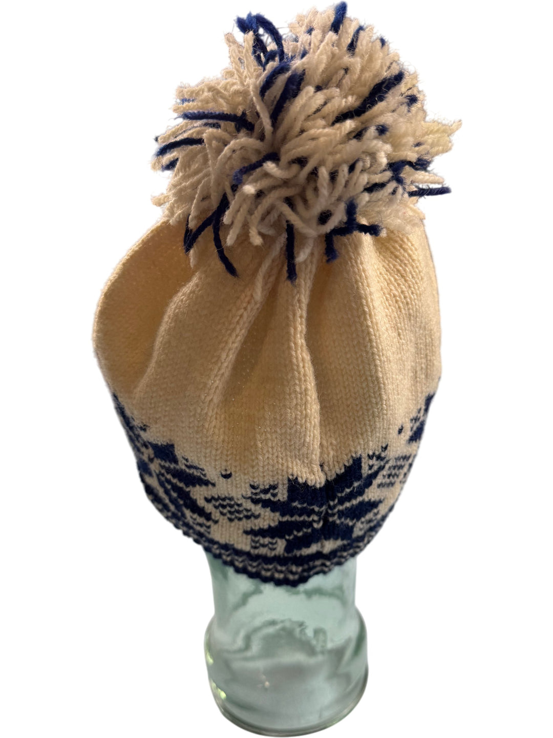 Nordic Style Beige and Navy Knit Beanie - Think Vintage