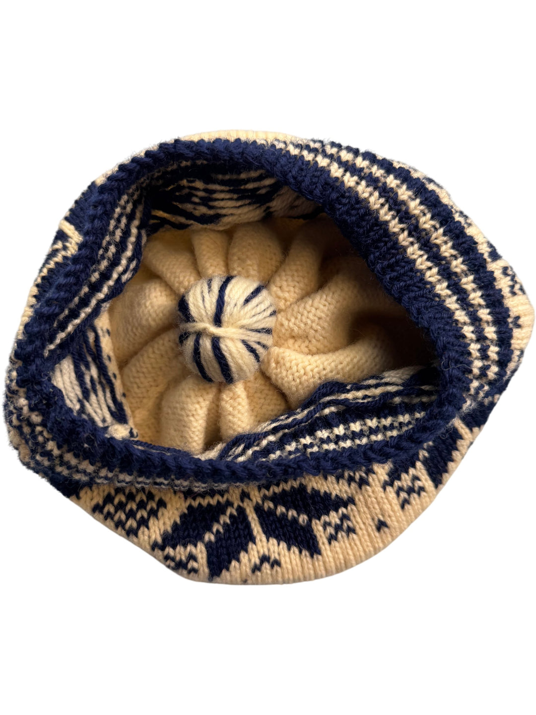 Nordic Style Beige and Navy Knit Beanie - Think Vintage