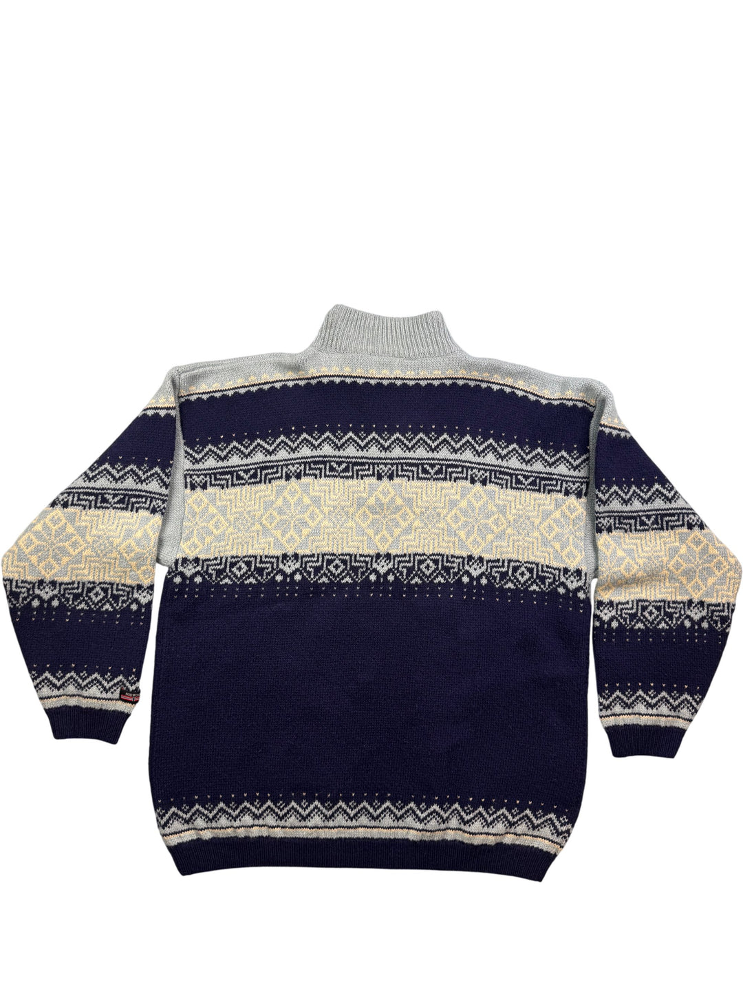 Norwool Blue Patterned Wool Sweater - L - Think Vintage