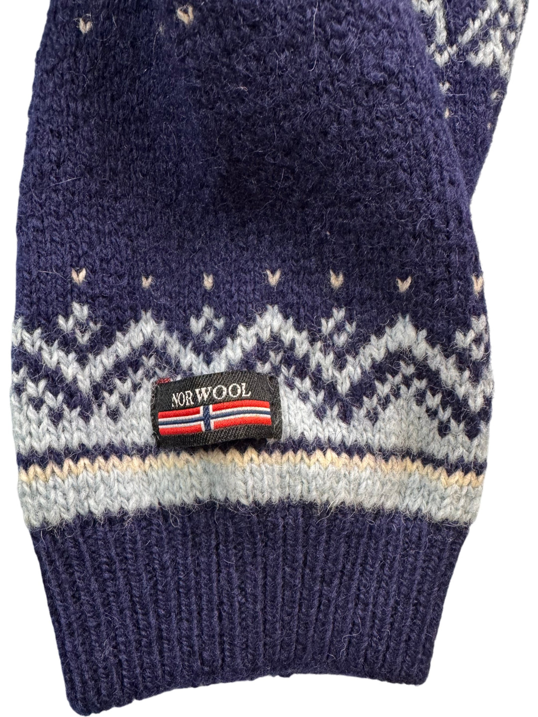 Norwool Blue Patterned Wool Sweater - L - Think Vintage Online Ltd